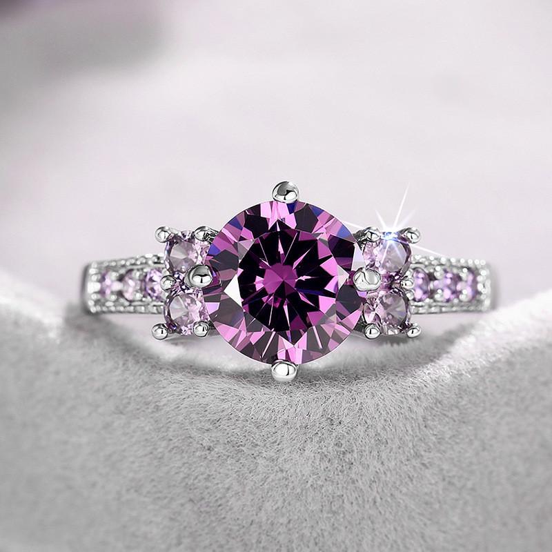 925 Sterling Silver Purple CZ Rings Bridal Wedding Accessories Women Rings Anniversary Gift Temperament Lady Jewelry