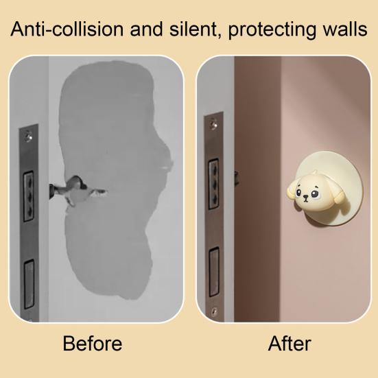 Cartoon Dog Door Handle Stopper, Self-Adhesive Door Knob Stop Wall Protector, Quiet Shock Absorbent Wall Bumper Anti-collision Pad