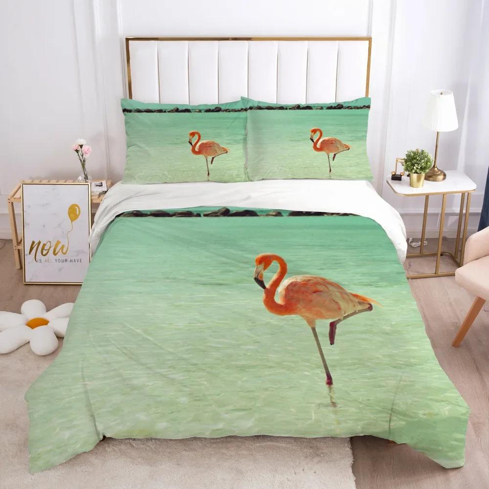 Pink Bird Flamingos Bedding Set Cartoon Bedspread Single Twin Full Queen King Size Bedclothes Child Kids Girl Bedroom Bed Set