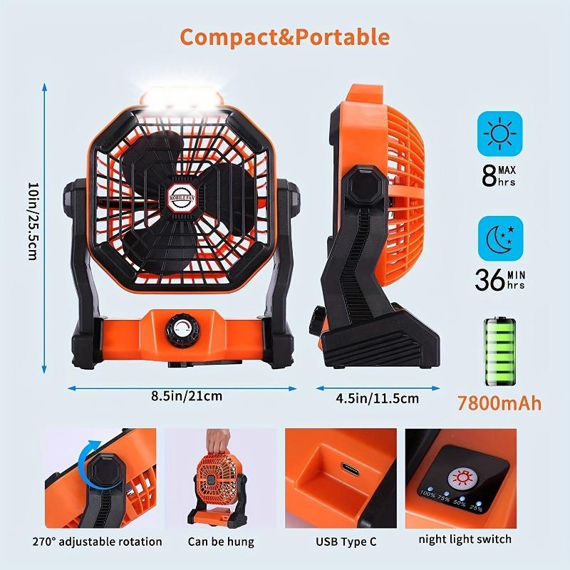 Stay Cool Anywhere Portable USB Outdoor Fan With Infinite Speed Control Strong Wind Rechargeable Battery & Lighting for Outdoor