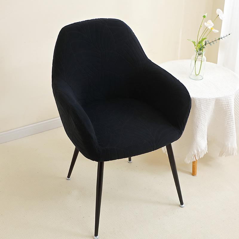 Elegantní sametový potah na jídelní židli s žakárovým vzorem listů - Prachotěsný, Pružný, Plné pokrytí, Univerzální pro židle s vysokými područkami