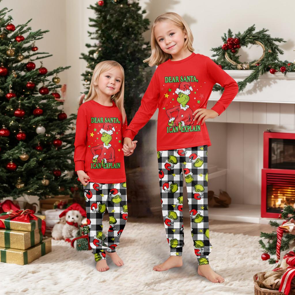 Zestaw piżamowy dla rodziny z nadrukiem świątecznym, ubrania domowe, zestaw rodzinny z długim rękawem, topem i spodniami