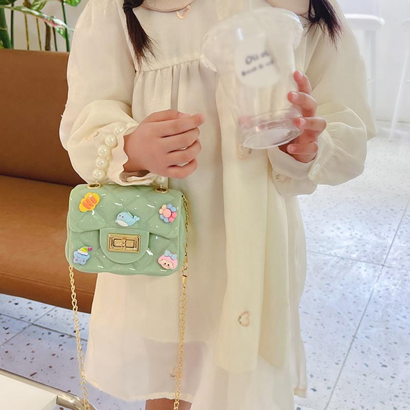Baby Girl's Bag Bead Handle Shoulder Bag Children's Crossbody Bag Kids Bag With Self-Adhesive Patch