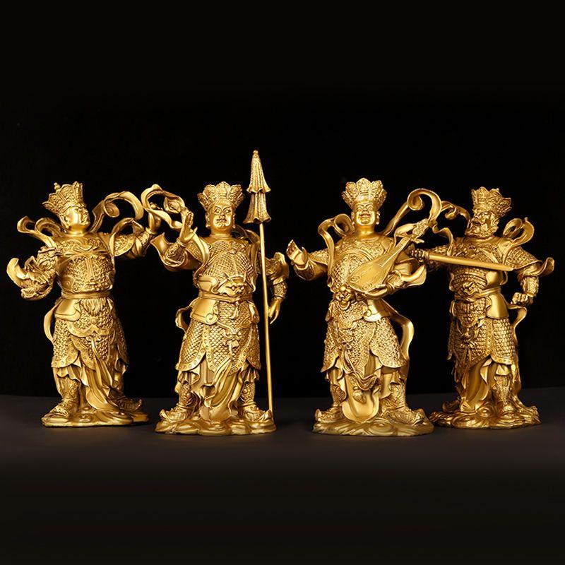 Set da 4 pezzi Statue Animali dei Quattro Re Celesti Cinesi Rame Puro Casa Sala Buddha Buddha di Rame Decorazione Feng Shui