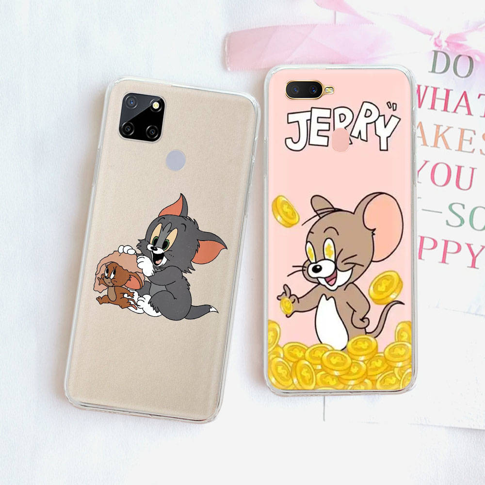 Transparente Hülle für Samsung A04 A14 A23 A34 A54 M23 M33 M52 M53 Realme Narzo 50 50I 50a Prime C35 C55 C30S 10 9 Pro T-95 Niedliche Tom Jerry Katze