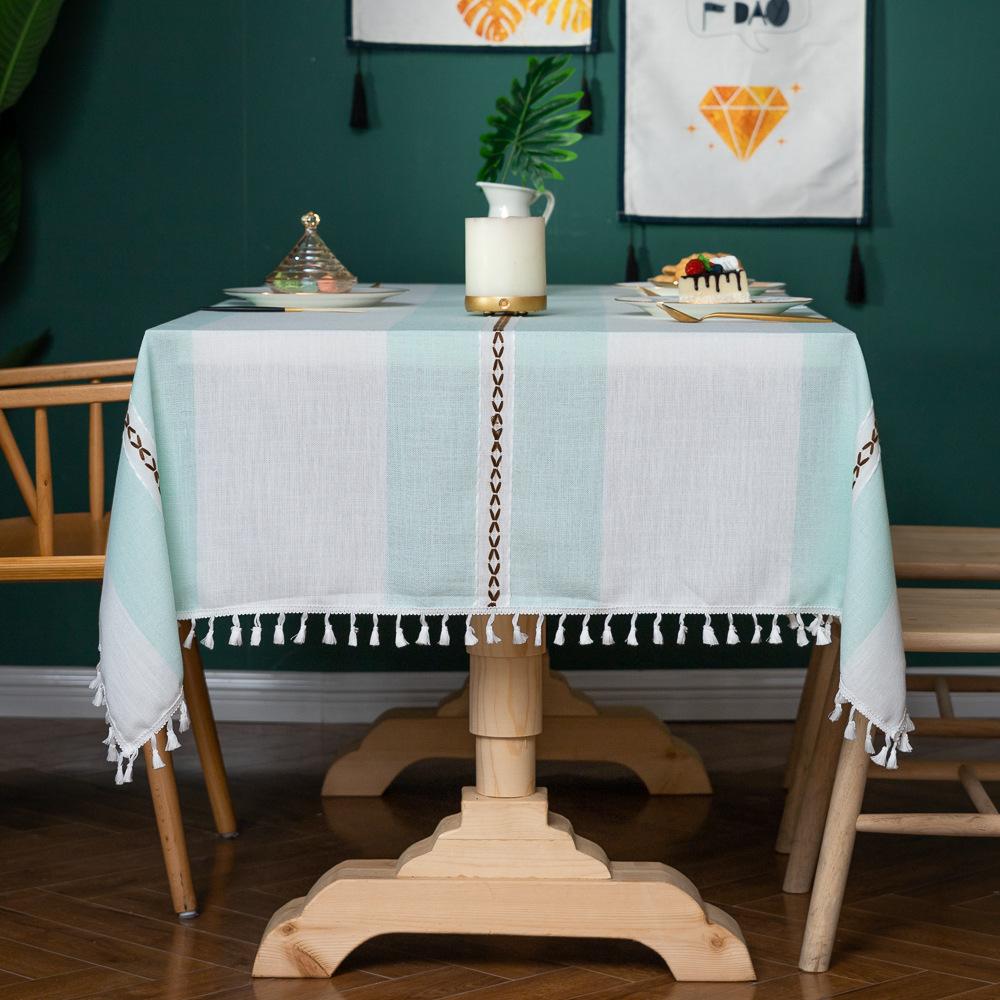 Nordic Striped Tablecloth Fabric Cotton And Linen Party Fringed Flower Festival Solid Color Amazon Table Mat Tablecloth