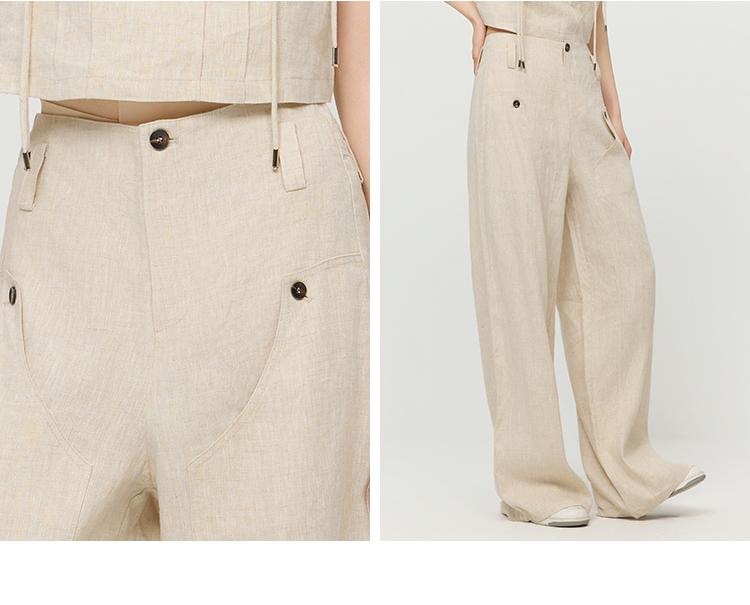 [Same As In the Mall] Fashionable Workwear Style High Waist Hanging Wide Leg Pants Spring and Autumn Style Simple Basic Linen Casual Pants