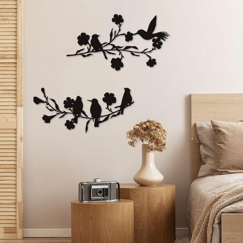 1 Piece Leaf Flower Metal Bird Wall Art Sculpture, Wrought Iron Decor for Living Room, Bedroom, Study, Outdoor Patio Wall