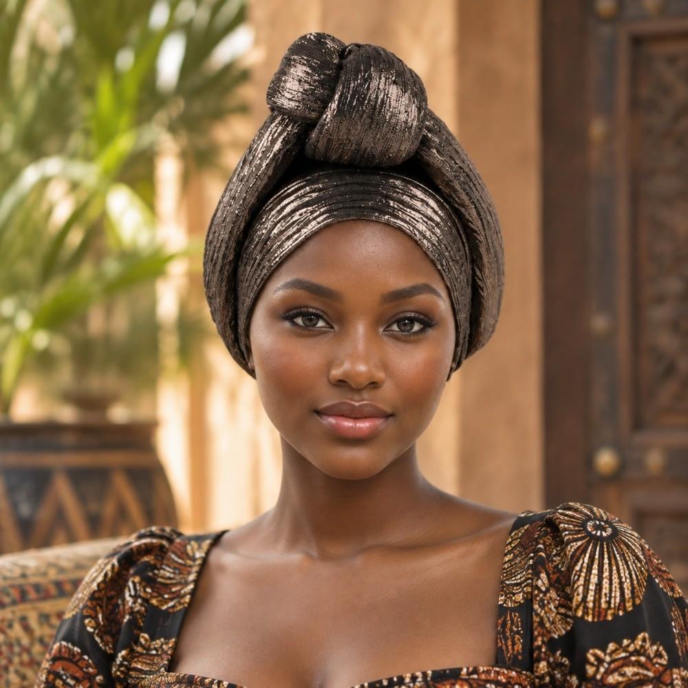 Polyester African Gele Headwrap Front Knot Elegant Headpiece Chic Nigerian Yoruba Turban Party