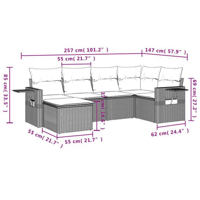 VidaXL Salon de Jardin avec Coussins 6 pcs, Canapés de Terrasse, Ensemble de Meubles de Patio, Mobilier d'Extérieur, Gris 3252799
