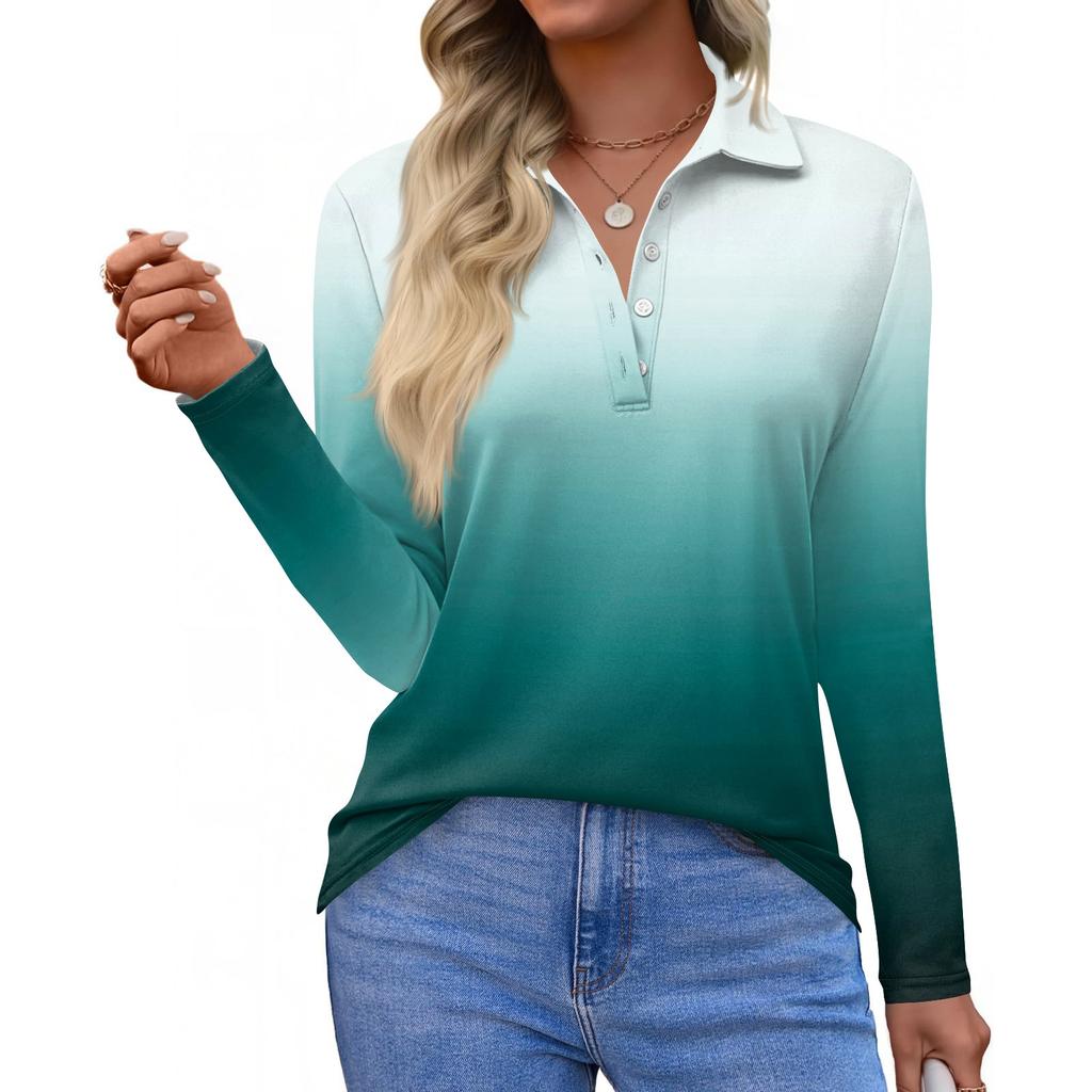 Women's Fashion Casual Lapel Short Long Sleeve Print Shirt Women's Button Up Tops