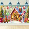 Christmas Gingerbread House and Snowman with Candy Background - Festival Party Decoration and Photography Background