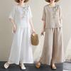 Ladies Large Size Spring Set Casual Embroidered Top Faionable Two Piece Suit Mom