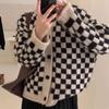 Autumn Cardigan Sweater 2022 New Women Loose Slouchy Chessboard Sweater O Neck Wear Knitted Cardigan Vintage Sweater Top Coat