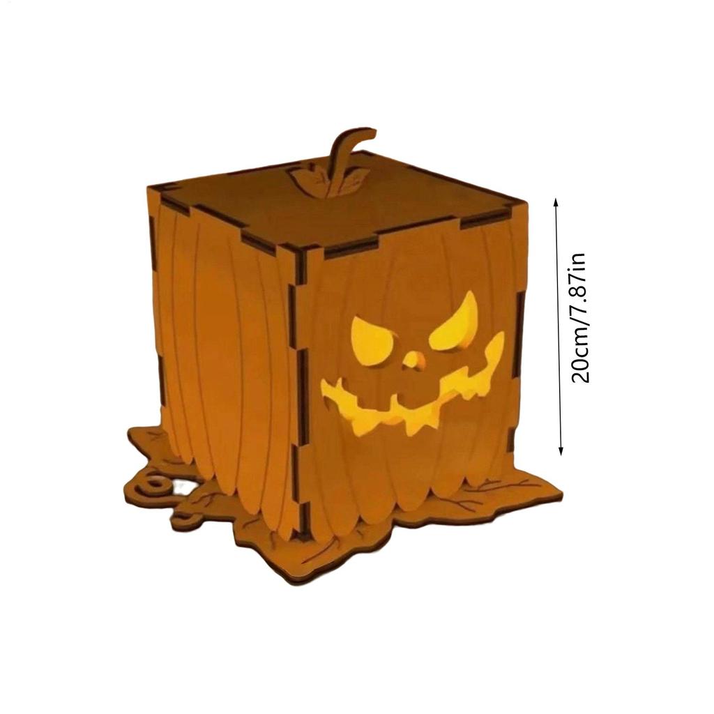 Halloween Pumpkin Light Festival Atmosphere Lamp Ornament Wooden Halloween Pumpkin Light Decoration for Porch Bedroom Garden