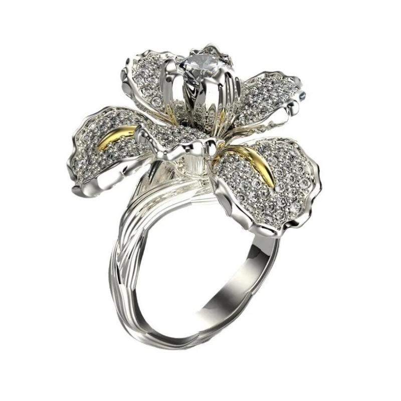 

New Fashion Set with Zircon Iris Double Color Ring for Engagement Cocktail Women s Handmade 6 белый