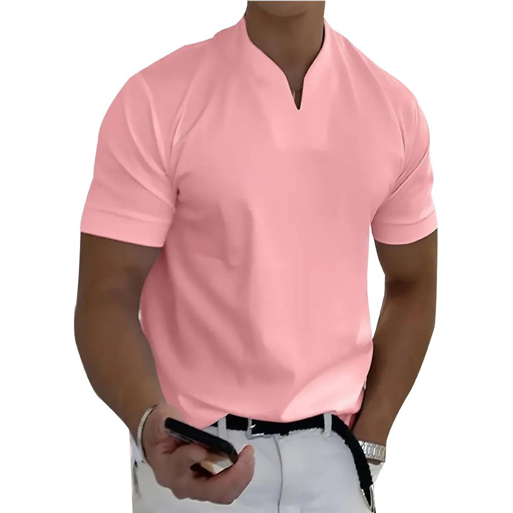 Summer New Muscle Men's Fitness T-shirt Elastic Cotton Short Sleeve Summer V-neck