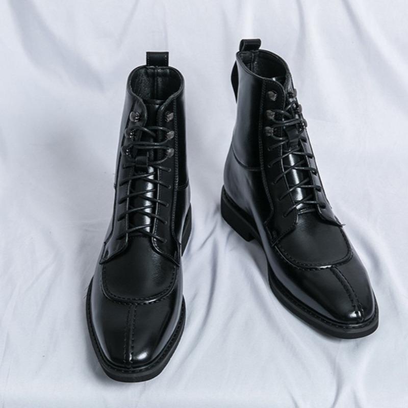 British Men's Leather Boots Pointed Business Dress Boot Lace Up High-Top Boots for Men Brand Casual Ankle Boot Botas2025