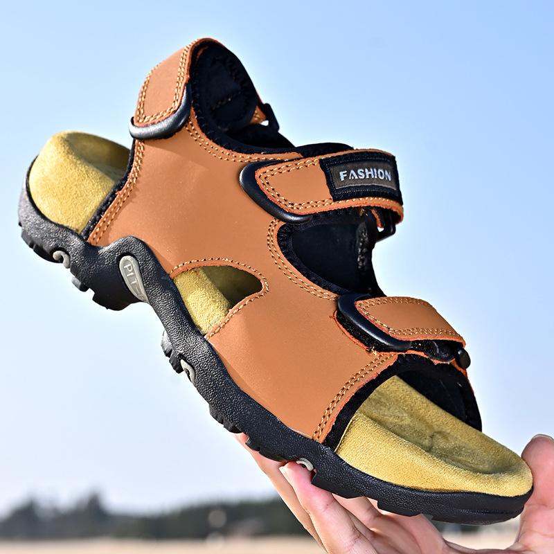 Men's Sandals Genuine Leather Open Toe Summer Versatile Student Sports Casual Beach Shoes Dual-Use Soft Bottom Slippers Men