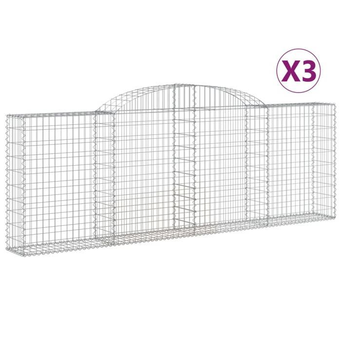 VidaXL Paniers à gabions arqués 3 pcs 300x30x100/120 cm fer galvanisé, gabion, cage de gabion, panier de mur de gabion, mur 3146522