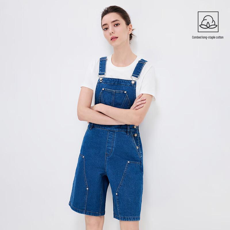 Navigare Women's Casual Denim Overalls Shorts