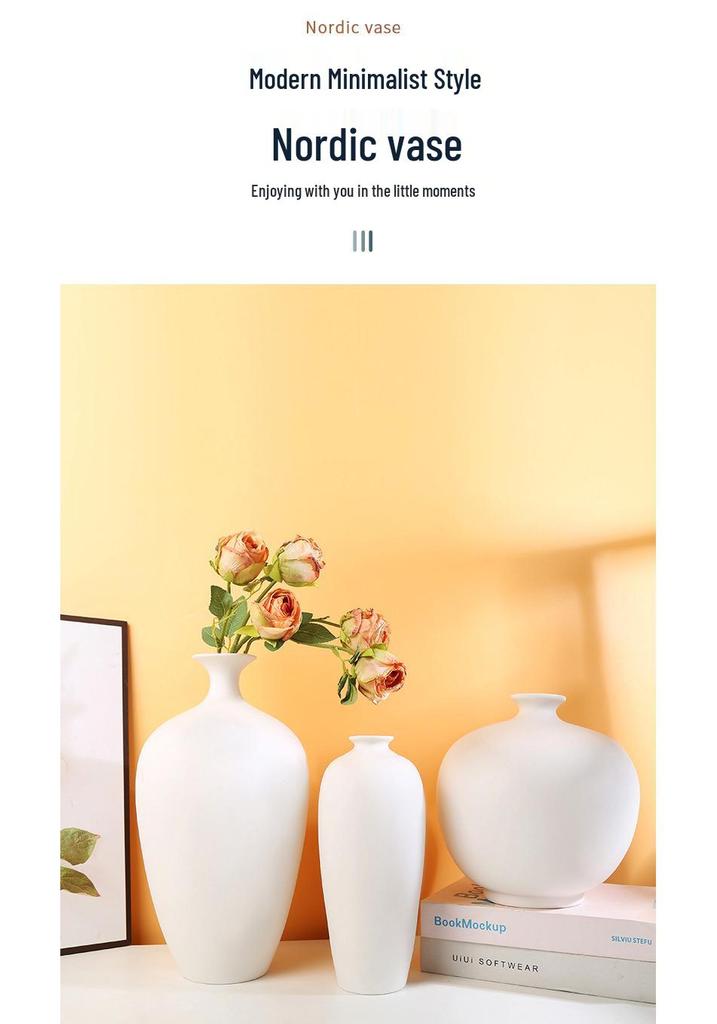 Nordic White Ceramic Vase for Fresh or Dried Flowers - Minimalist Living Room Decor