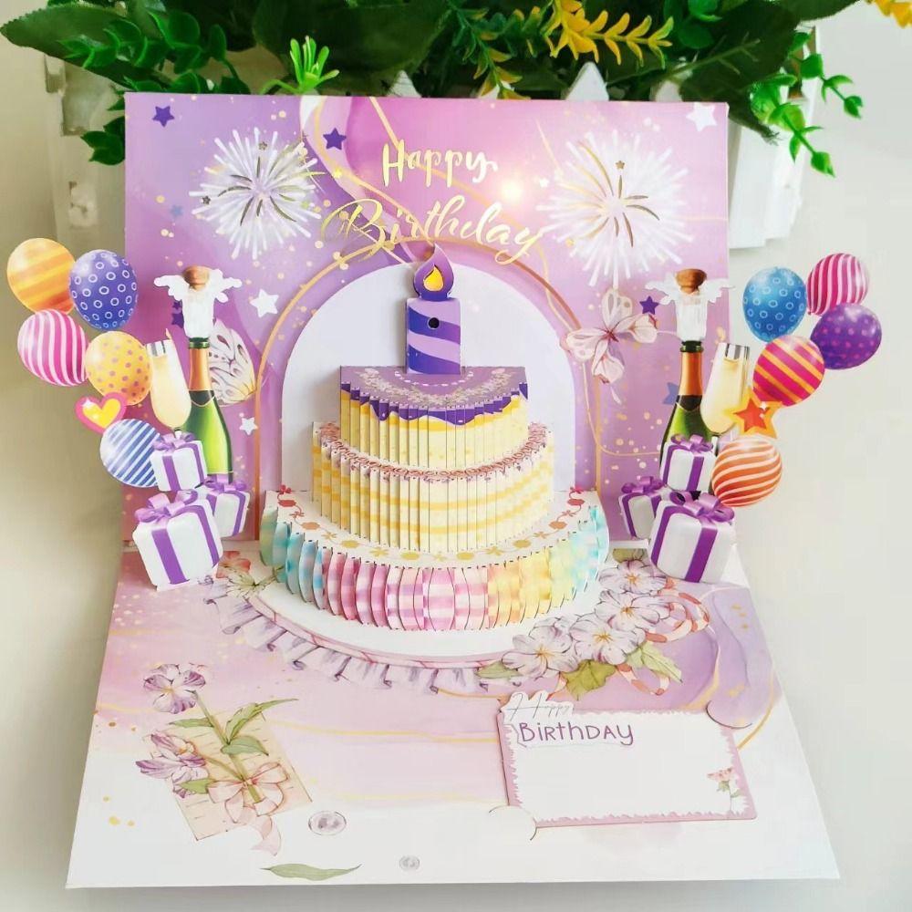 Multicolor Happy Birthday Cards Cartoon with Envelope 3D Paper Carving Greeting Card Craft Music Lighting Blessing Cards Gift