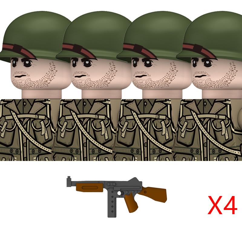 WW2 American Rangers Military Soldeirs Building Blocks US Army Infantry Medical Soldeirs Helmets Bazuca Weapons Bricks Toys