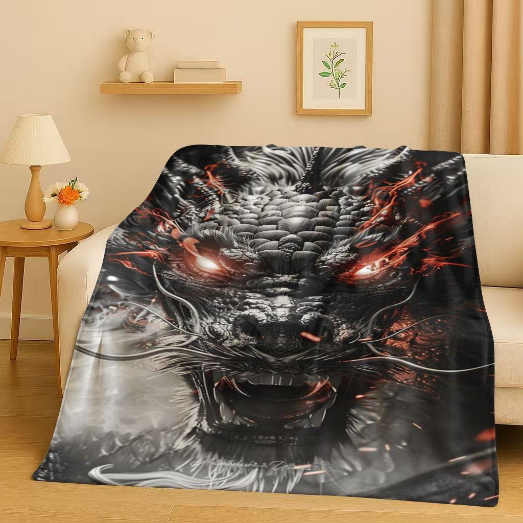 HD Yin Yang Element Dragon Chinese Loong Cartoon Flannel Blanket,Ultra Soft Warm Plush Throw for Home Bedroom Bed Sofa Cover Kid