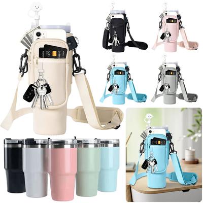 Water Bottle Carrier Bag Adjustable Shoulder Strap Water Bottle Bag Multi Pockets with Phone Pocket for Stanley 40oz Tumbler