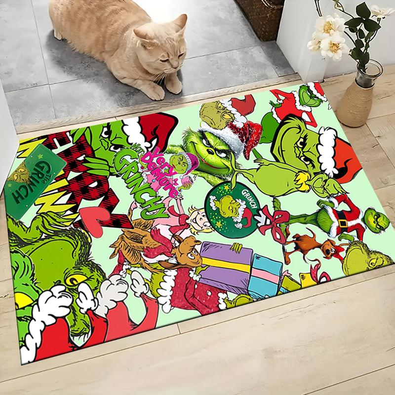 Grinch Christmas Festive Scene Carpet Rug Soft Washable Antislip Home Living Room Sofa Mats Personalized Christmas Rug