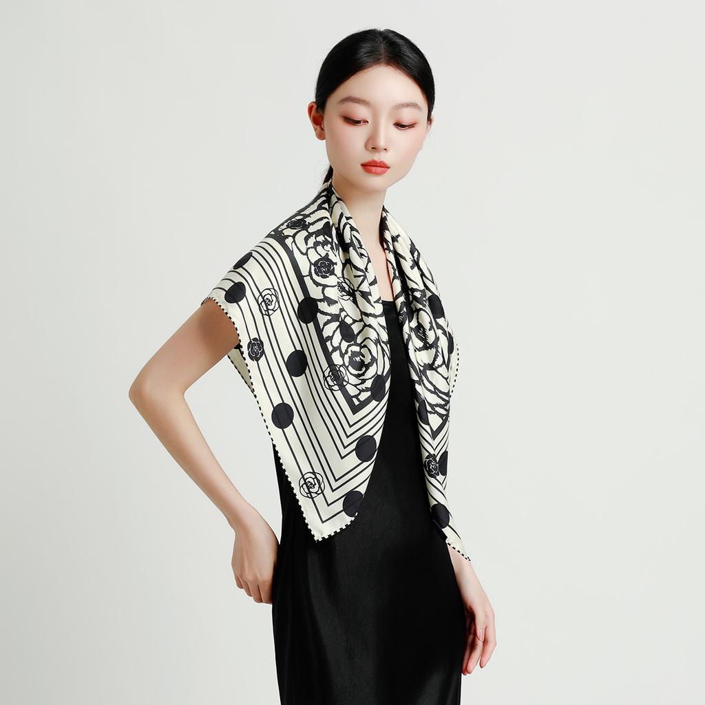16mm 100% mulberry silk double-sided printing exquisite handmade rolled edge elegant silk scarf scarf for women