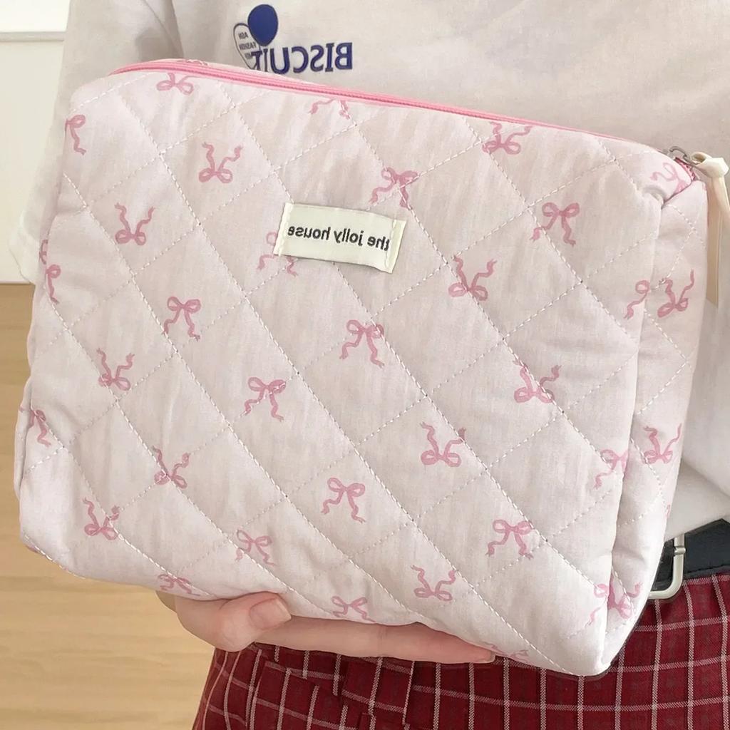 2024 Pink Bear Quilting Women Cosmetic Bag Cute Zipper Makeup Travel Organizer Female Handbag Toiletry Pouch for Girls