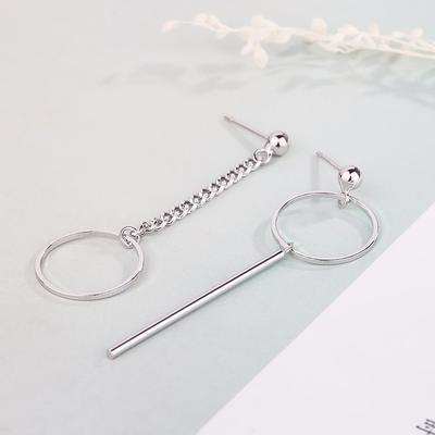 Kolczyki ze srebra próby 925 Asymetryczne kolczyki z frędzlami i okrągłymi opadającymi kolczykami dla kobiet i dziewcząt Moda Srebro-biżuteria-Eh1334