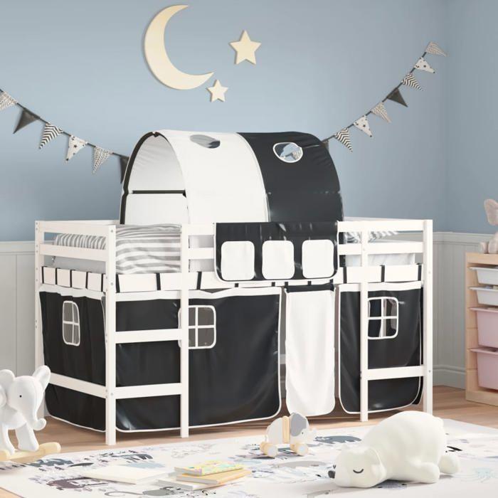 VidaXL Lit Mezzanine Enfants et Tunnel, Lit Surélevé pour Enfants avec Échelle, Meuble de Rangement Chambre, Moderne, Blanc 3206985