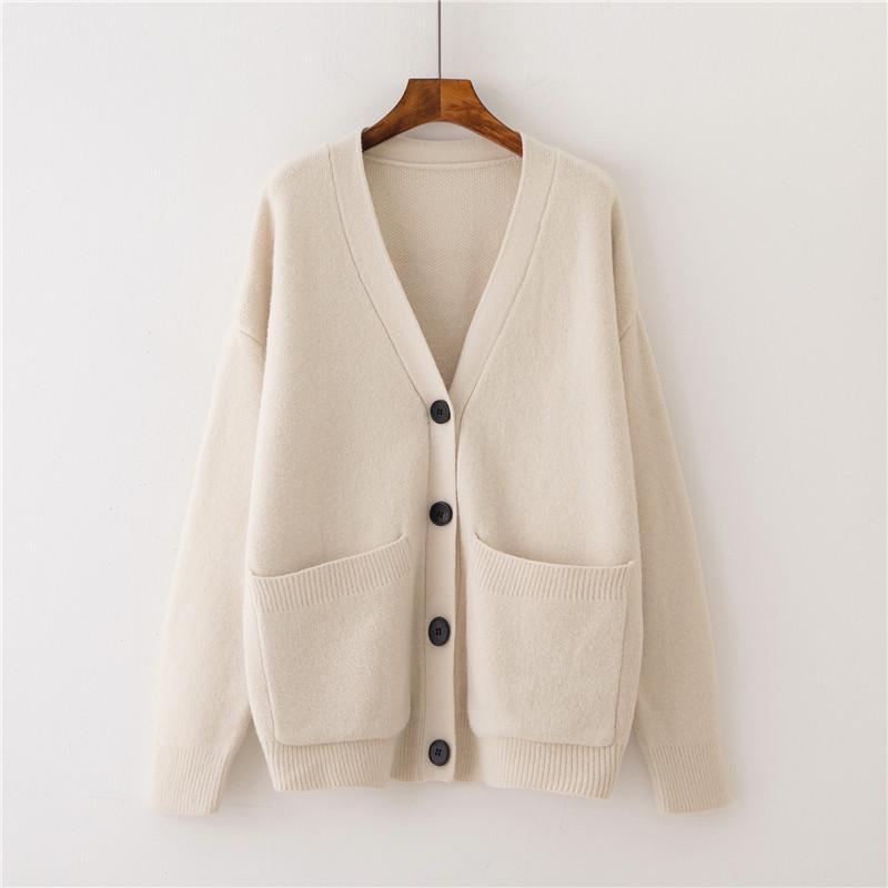 Women's Solid Color V-Neck Knit Cardigan for Spring and Autumn