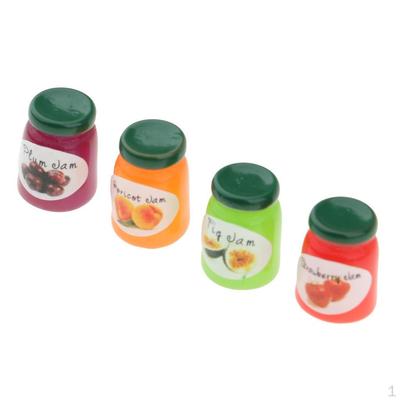 4 Bottles Canned Fruit Jam Dollhouse Miniatures Display Supply