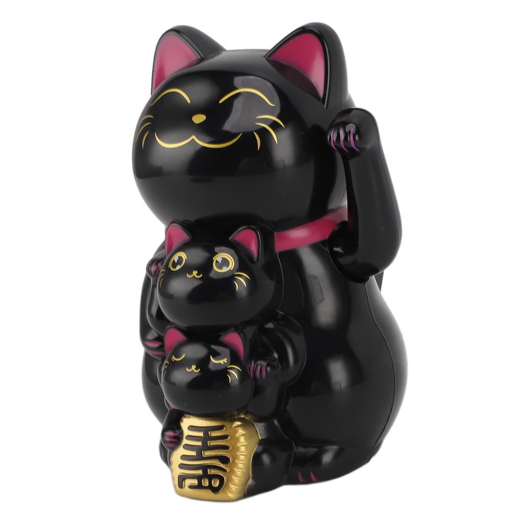 4.5in Solar Powered Smiling Cat Ornament Automatic Hand Waving Fortune Cat Ornament for Car Desktop