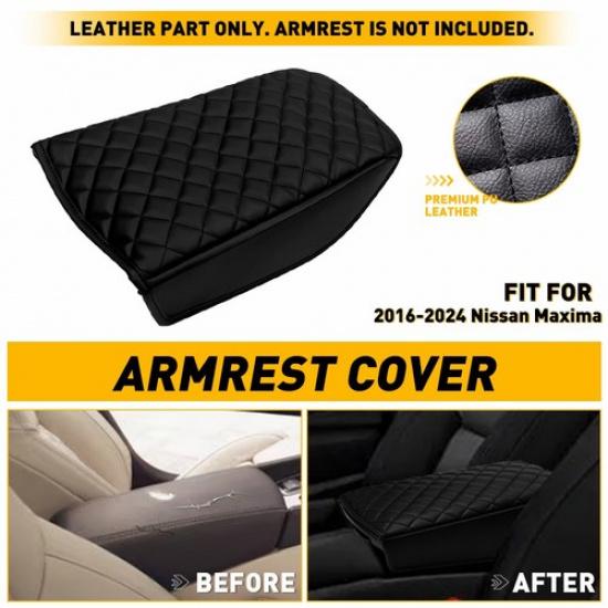 Armrest Cover Pad Black Microfiber leather For 16-24 Nissan Maxima Console Lid A