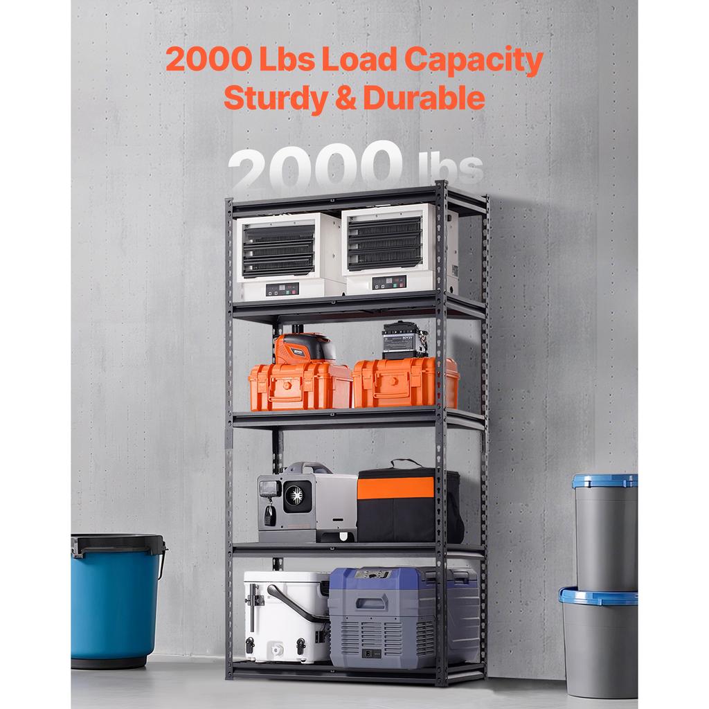 SucceBuy 5 Tier Metal Storage Shelves Height Adjustable Garage Shelving Racking Freestanding Shelf Unit for Industrial Warehouse