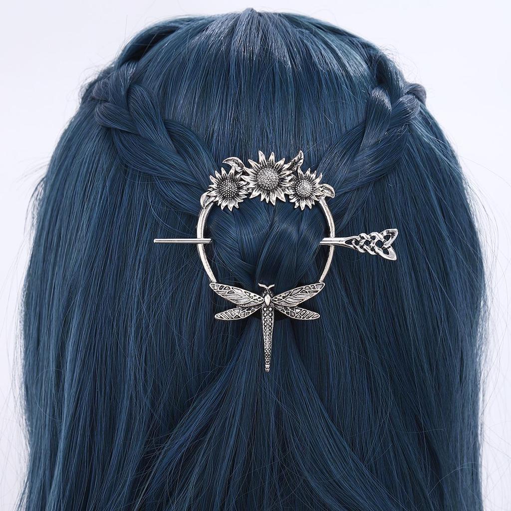 Viking Retro Sunflower Dragonfly Hairpin - Celtic Knot Hair Stick, Norwegian Style Party Accessory