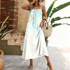 Damen ärmelloses Maxikleid mit floralem geometrischem Print, Spaghettiträger, lässiges Haus-Urlaubs-Kleid, leichtes Sommerkleid