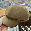 Fashion Hat Autumn Ladies Flower Metal Standard Leather Brim Octagonal Hat Warm Retro Temperament Duck Tongue Newsboy Hat