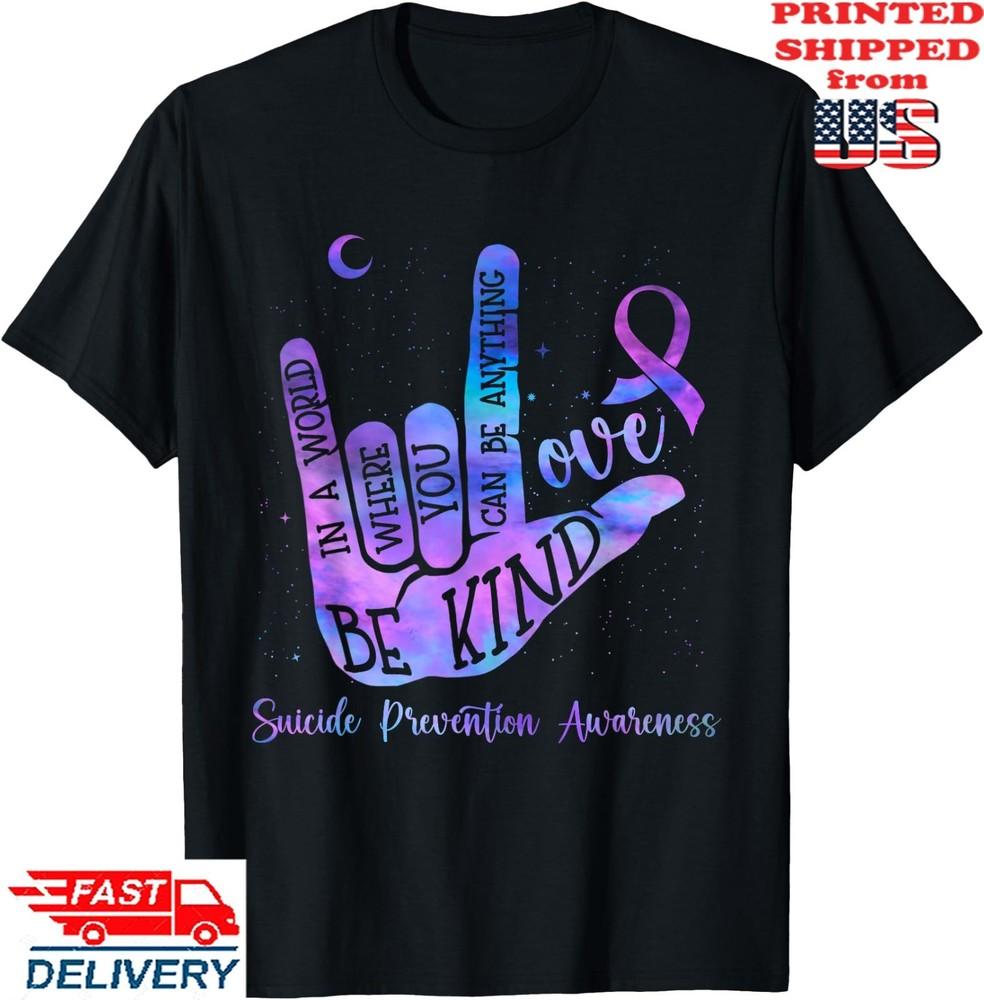 Be Kind ASL Love Hand Sign Suicide Prevention Awareness T-Shirt, Unisex Tee Unisex T-Shirt L