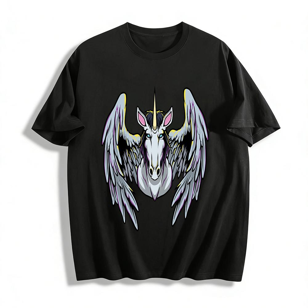 Winged Unicorn Graphic Print Casual Loose Fit Top Pure cotton T-shirt XXS