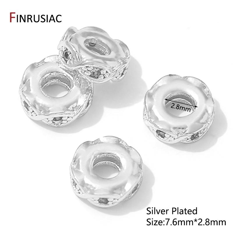 14K Gold Plated Messing Flache Abstandshalter Perlen Für Armband, Trennstück Für Perlen, Eingelegte Zirkonia Abstandshalter Perlen Für DIY Schmuckzubehör