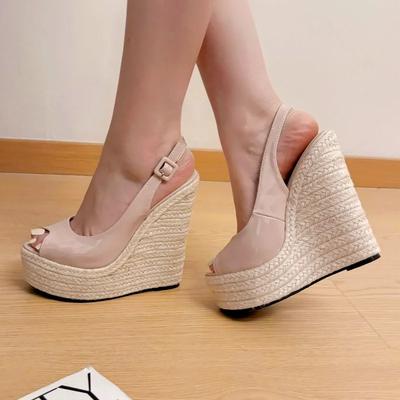 New Wedges Woven Hemp Rope High Heels Womens Sandals Sexy Peep Toe Platform Back Buckle Strap Thick Soled Apricot Shoes