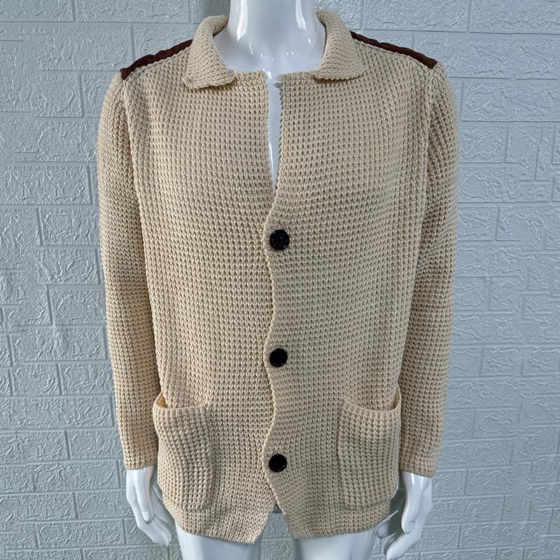 2025 Autumn/Winter Men's Slim Fit Cardigan Sweater with Turn-Down Collar in Plus Sizes - European and American Style.