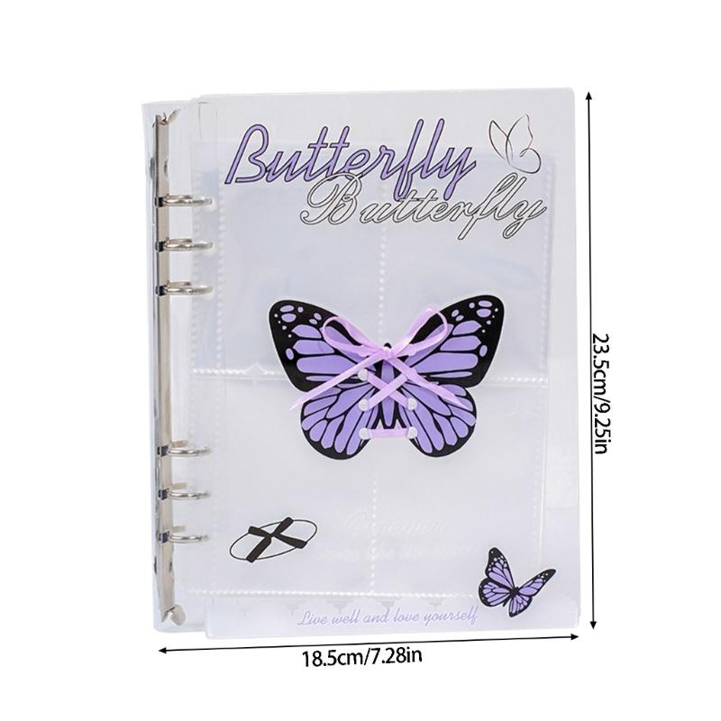 Elegantes Acryl-Fotoalbum mit 4 Fächern pro Seite 6 Ringe Schleifen-Ordnerdeckel Kartenhalter Sammlerbuch