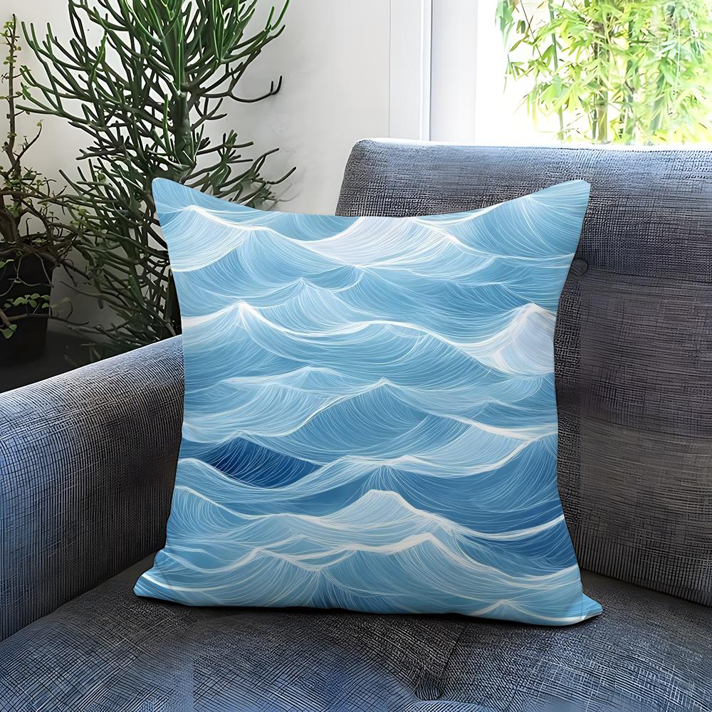 Light blue ocean ripple Cushion Cover Comfortable Reversible Pillow Cover Ideal for Car Sofa Bedroom  Beyond